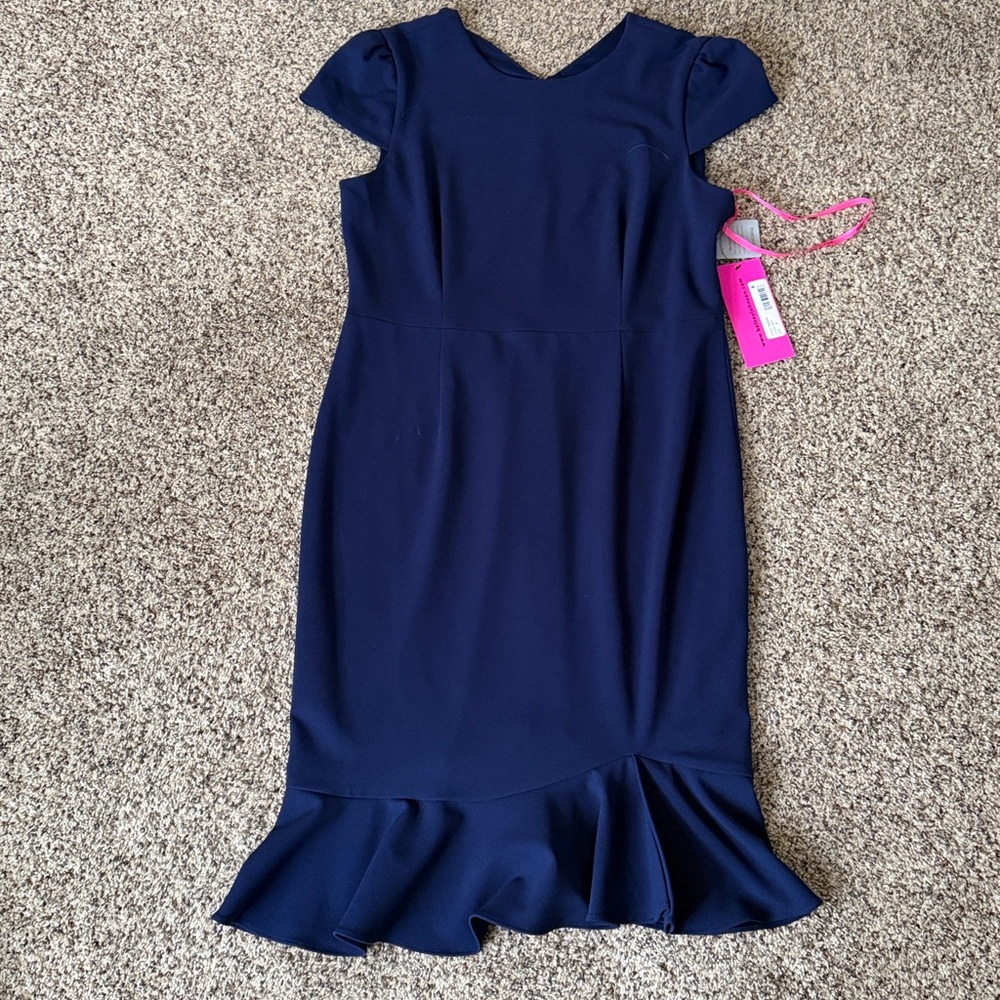 Betsey Johnson Scuba Crepe Ruffle Hem Dress. - Picture 2 of 9